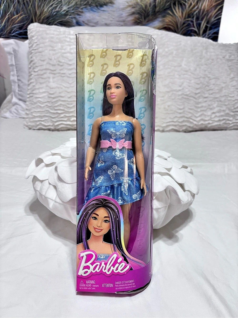 Barbie Fashionistas #231 Curvy Doll Purple Hair Blue Butterfly Dress HYT89